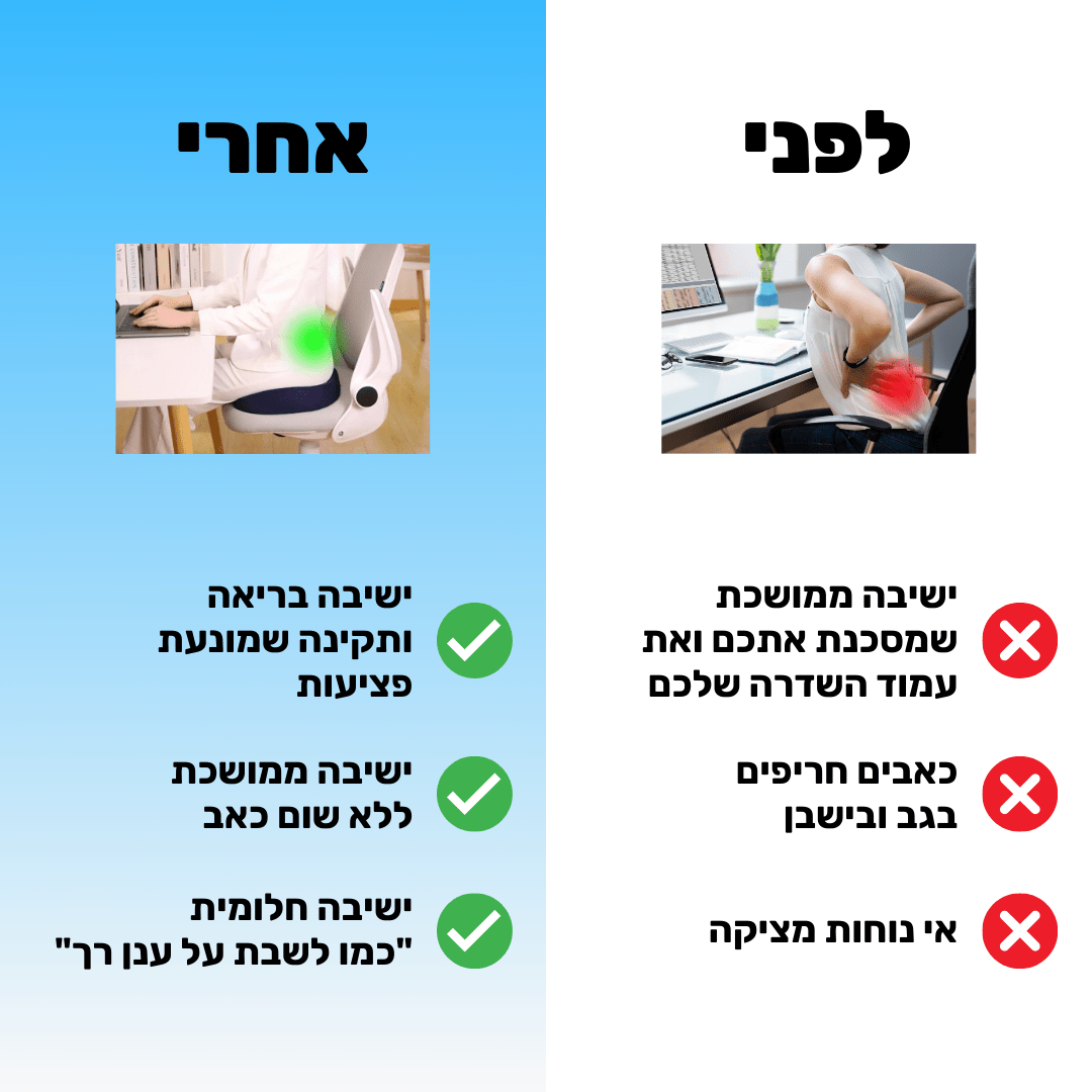 כרית ישיבה אורתופדית | לישיבה ממושכת בריאה ללא כאב| מבית פומי ספורט - Pomy Sport