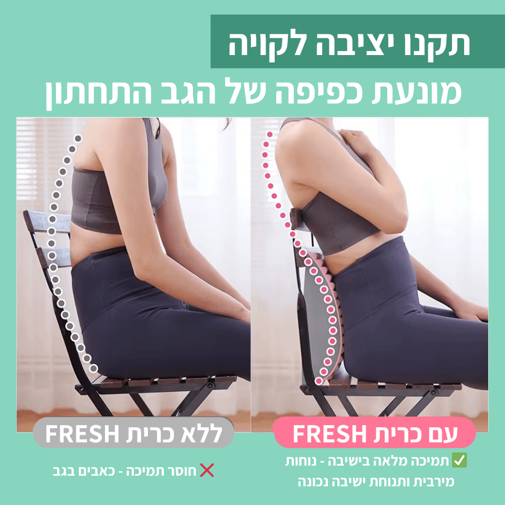 תיקון יציבה לקויה - תמונת הדגמה שימוש בכרית וישיבה ללא הכרית שהגב עקום